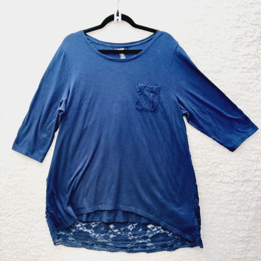 Blouse Tunic Navy Lace Back Pocket Romantic Coquette Cottagecore Y2K Size 1X